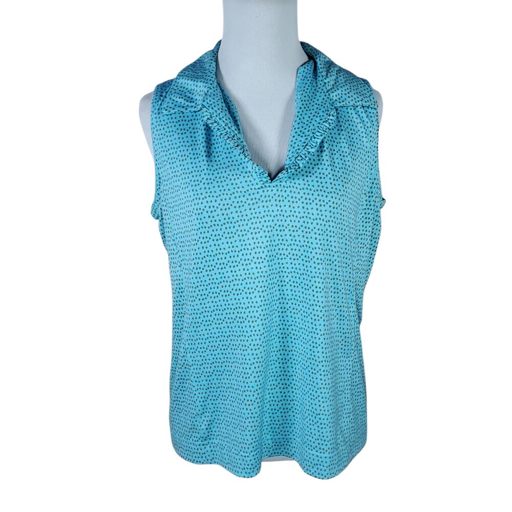 Sport Haley Sleeveless Top Collared Aqua Blue Green Geometric Sz M